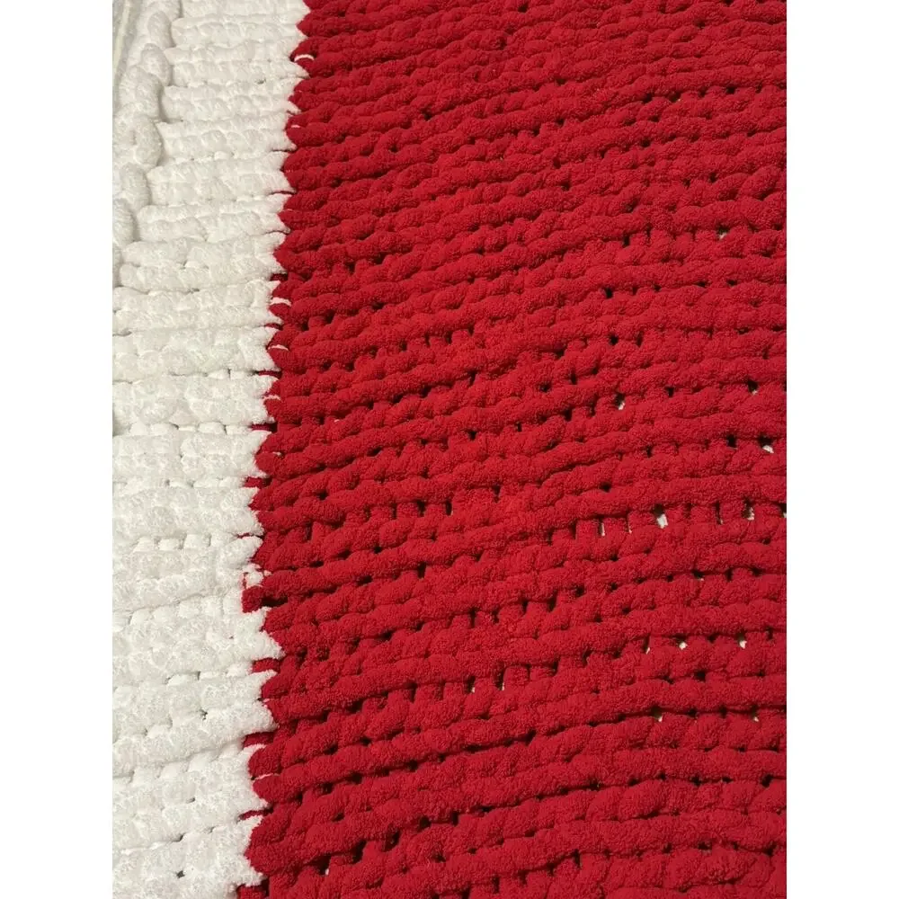 New Thick Chunky Chenille Yarn Handmade Hand Crochet Red White Cozy Warm Fall